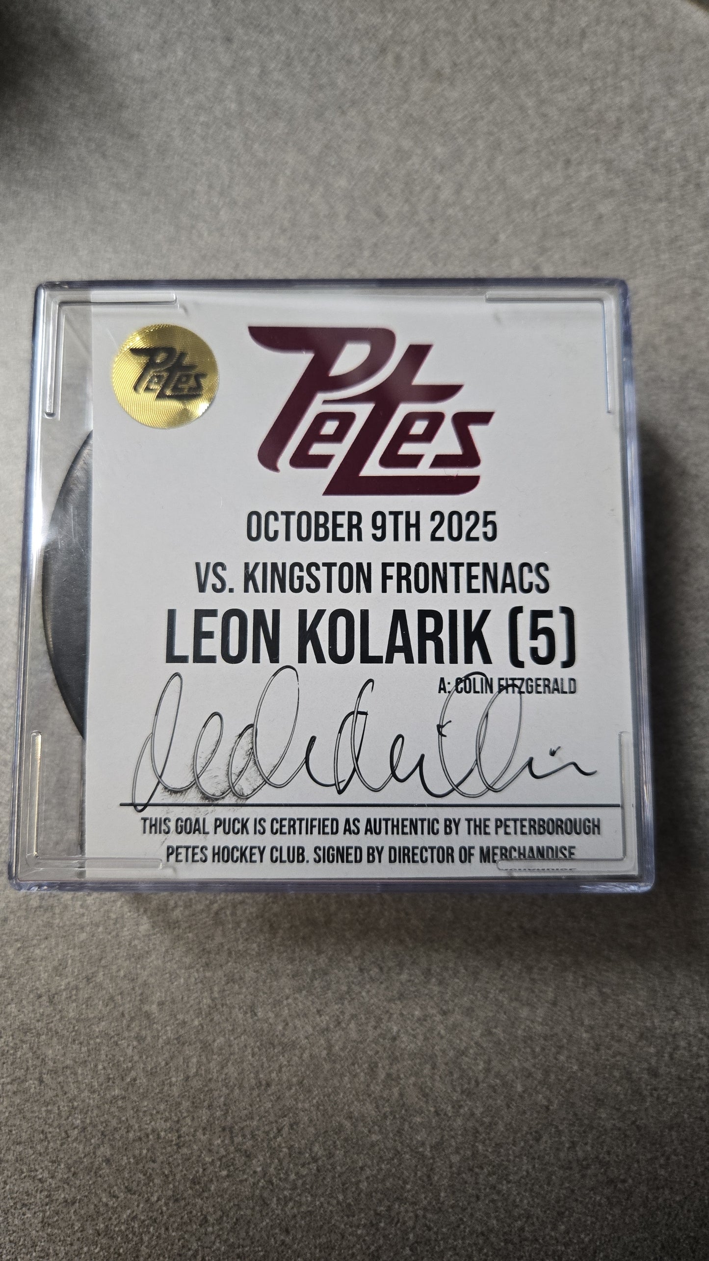 Official Petes home goal pucks