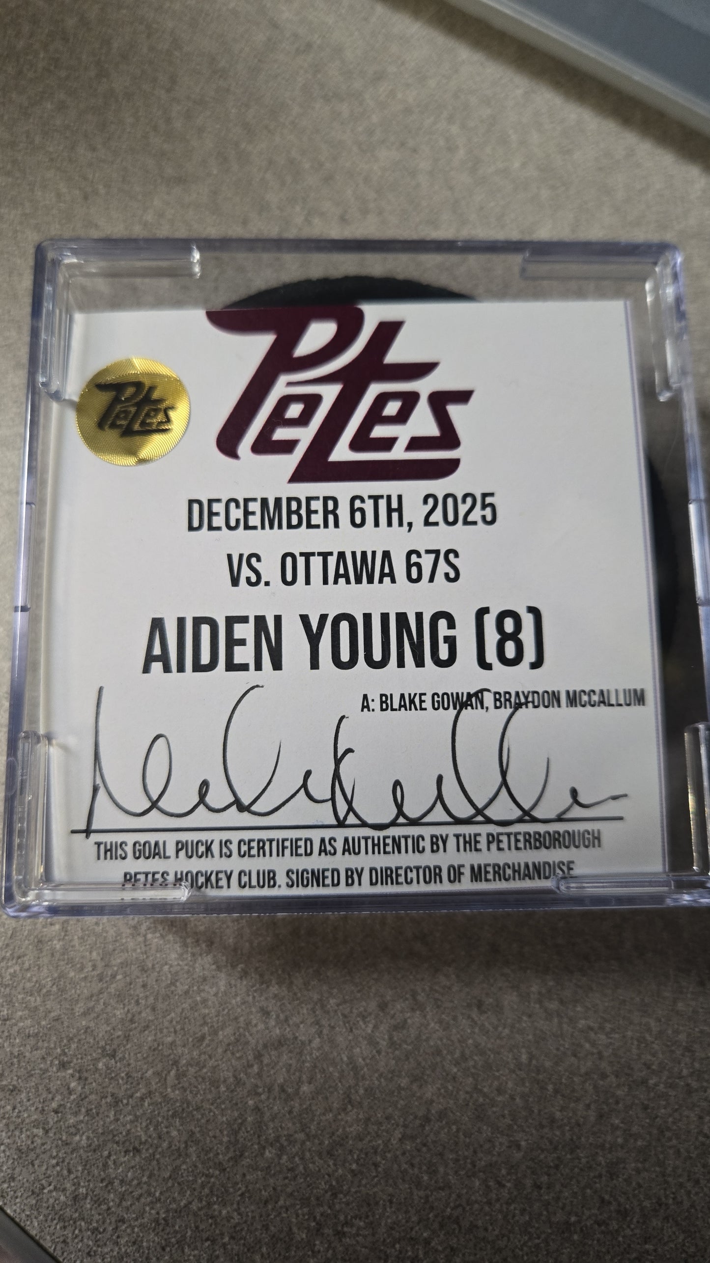 Official Petes home goal pucks