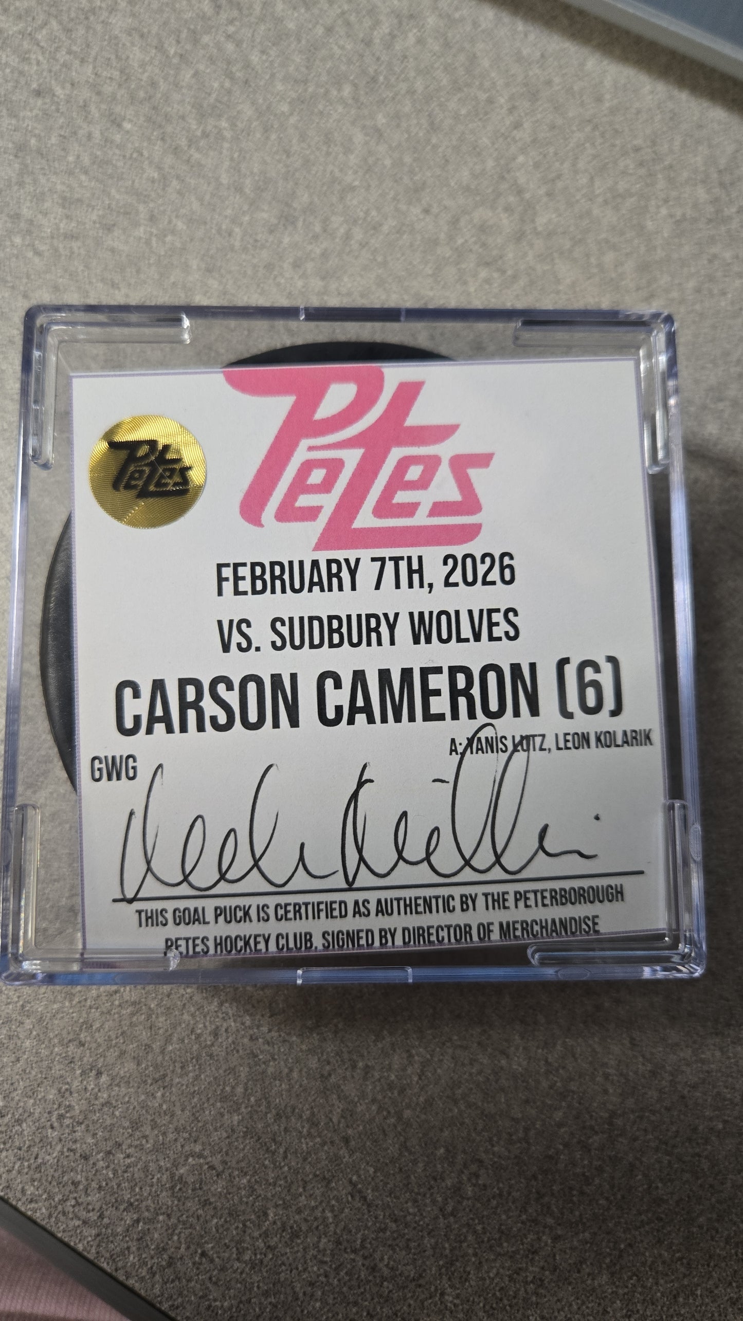Official Petes home goal pucks