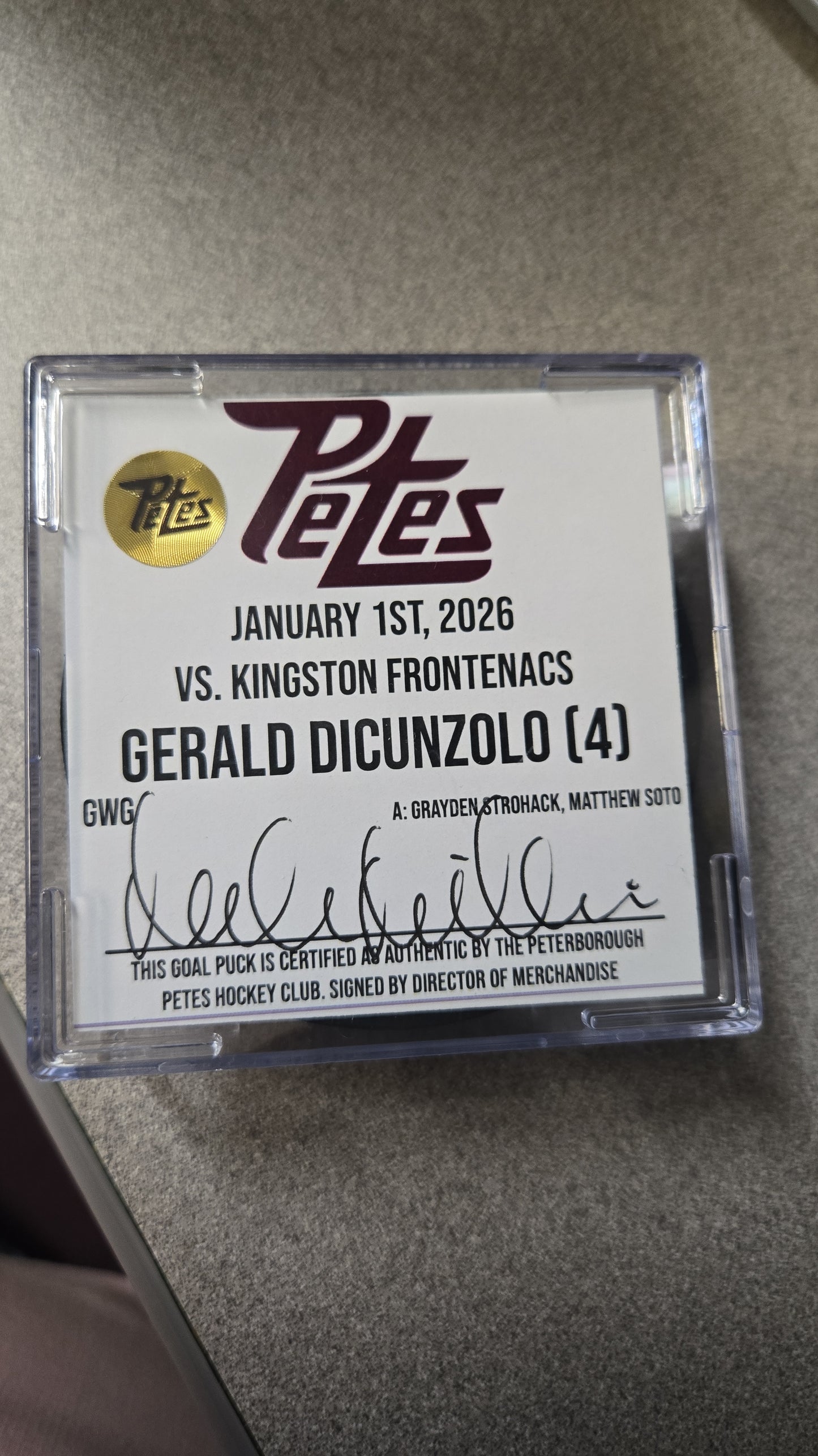 Official Petes home goal pucks