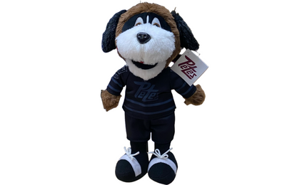 Roger the Mascot plush toy, wearing the Peterborough Petes Black and Grey Alternate Jersey.